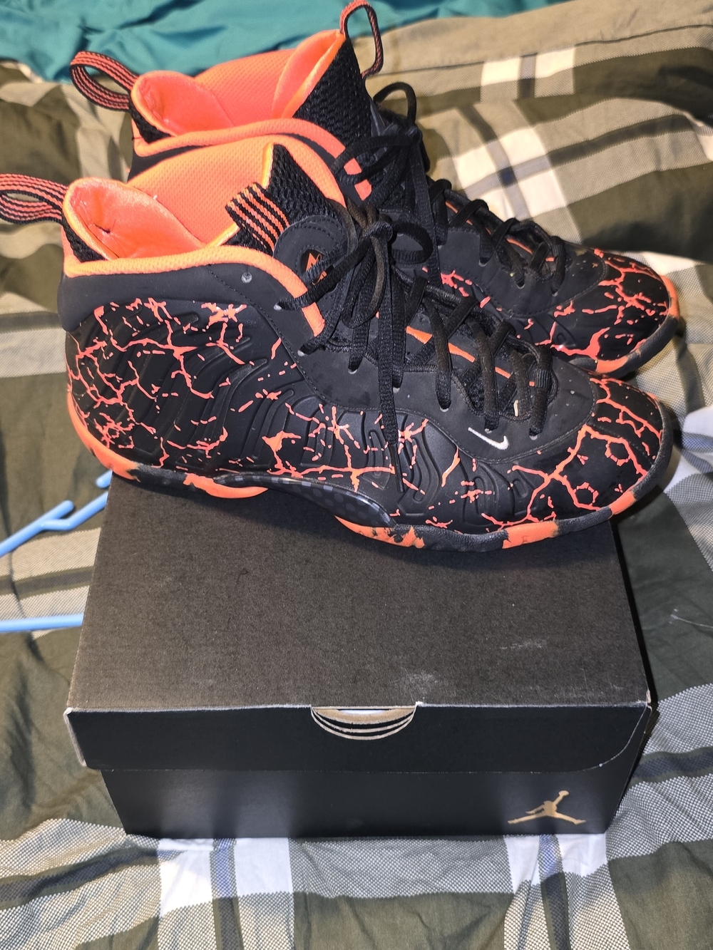 Nike Black & Bright Orange Crackle Foamposite Sneakers